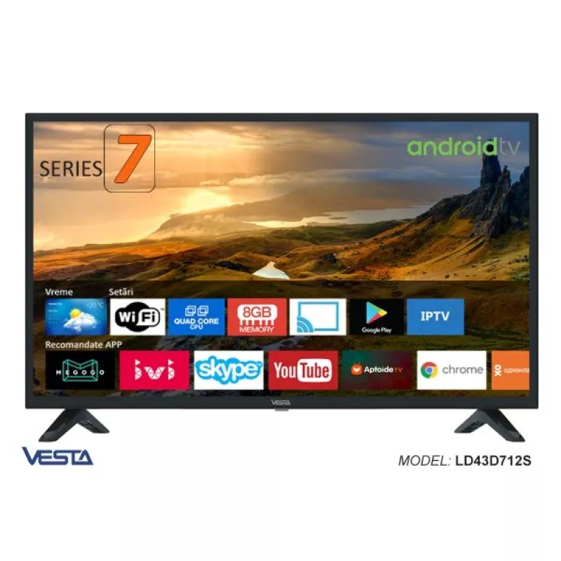 Televizor VESTA LD24E5202 HD DVB-T/T2/C AndroidTV, 24",  1366x768,  Smart TV,  LED, Wi-Fi