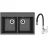 Set chiuveta de bucatarie si baterie Dr.Gans Astra 780 + SanDonna F 9995, Granit compozit, Negru, 78 x 51