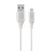 Cablu USB  Cablexpert Blister MicroUSB/USB2.0,   2.0 m,  Cablexpert Cotton Braided Silver/White,  CC-USB2B-AMmBM-2M-BW2 