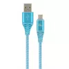 Cablu USB  Cablexpert Blister MicroUSB/USB2.0,   2.0 m,  Cablexpert Cotton Braided Turquoise blue/White, CC-USB2B-AMmBM-2M-VW 