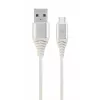 Cablu USB  Cablexpert Blister Type-C/USB2.0,  AM/CM,   1.0 m,  Cablexpert Cotton Braided Silver/White,  CC-USB2B-AMCM-1M-BW2 