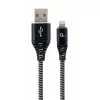Cablu USB  Cablexpert Blister Lightning 8-pin/USB2.0,   2.0m Cablexpert Cotton Braided Black/Wnite,  CC-USB2B-AMLM-2M-BW 