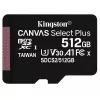 MicroSD 512GB (Class10, A1, UHS-I, SD adapter) Kingston Canvas Select Plus SDCS2/512GB, 600x, Up to: 100MB/s