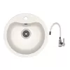 Set chiuveta de bucatarie si baterie Granit compozit, Alb Dr.Gans DORA + SanDonna F9995 43.5 x 43.5