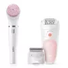 Epilator 28 pinsete, 2 trepte de viteza, 3 duze, Alb, Roz BRAUN Silk-epil SES 5-885 BS 