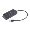 USB Hub  GEMBIRD UHB-U3P4-01, Black USB 3.0 Hub 4-port with switches, 1*USB3.0; 3*USB2.0