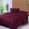 Lenjerie de pat 1 Persoana, Straip satin, Bordo A.REMAX S.C.  cuvertură de plapumă, cearceaf + 2 fețe de pernă 