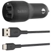 Incarcator masina  BELKIN 24W Dual USB-A, USB-A - USB-C, 1m, black 
