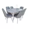 Стол со стульями  Magnusplus MDF Oval Marmura picioare albe (Masa Karegold Carara + 6 scaune velour gri) 