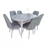 Стол со стульями  MP MDF OVAL MARMURA PICIOARE ALBE (MASA KAREGOLD CARARA + 6 SCAUNE VELOUR GRI) 