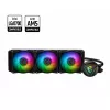 Жидкостное охлаждение AIO  MSI MAG CORELIQUID 360R V2 360mm radiator, Intel LGA 1700/1200/115x/1366/2011/2066 & AMD AM5/AM4, TR4/sTRX4/SP3, 3x 120mm ARGB 2-Ball Bearings Fans, 500~2000 RPM, 21.63~78.73 CFM, 14.3~34.3 dBA, 4-pin PWM, Pump: w/ARGB, 4200±10%RPM, 18dBA, Pump radiator design, 3-phase motor, Rotat