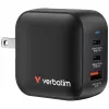 Încarcator  VERBATIM USB Charger VERBATIM Mini GaN Charger 70W, 3 Port (2 USB-C PD 3.0, 1 USB-A QC 3.0), US plug with EU and UK adaptors, fireproof material, black 