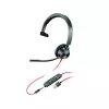 Casti cu microfon  Poly Poly Blackwire 3315-M Mono USB-A Headset, 3.5 mm, Microsoft Teams Certified, Microphone noise-canceling, SoundGuard, DSP, Receive output from 80 Hz–20 kHz, Microphone 100 Hz–10 kHz, Call answer/ignore/end/hold, redial, mute, volume +/-, CABLE LENGTH  