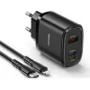 Incarcator  Yesido Yesido Wall Charger 1*USB-A+1*Type-C+1*Lighting 30W Max with Cable Type-C to Lighting YC52, Black YC52BK 