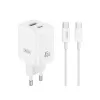 Incarcator  XO Wall Charger XO, 2USB, (1Type-C + 1USB) 45W + cable Type-C - Type-C, CE36, White 
