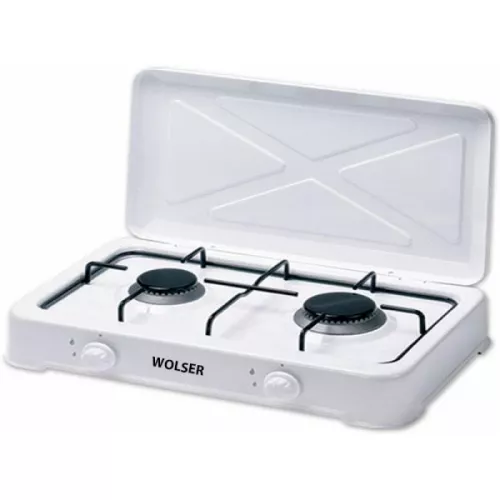 Aragaz de masa wolser wl-f 02 we, gaz,  2 arzatoare,  email,  mecanica,  aprindere electrica,  alb