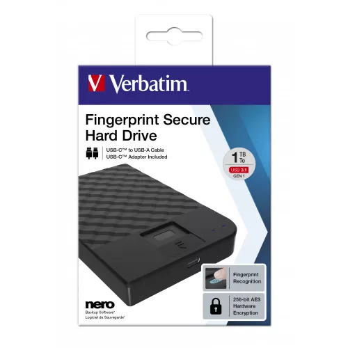 Hard disk extern verbatim fingerprint secure 53650, 1.0tb, 2.5
