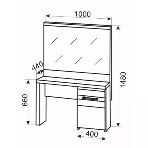 Masa de toaleta ambianta fenix, pal melaminat, cu oglinda, rafturi, nuc,, 148 x 100 x 44