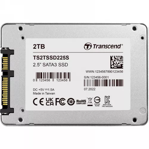 Ssd transcend ssd225s, 2.5 sata ssd 2.0tb, r/w:560/500mb/s, 55k/80k iops, 720 tbw, 3dtlc