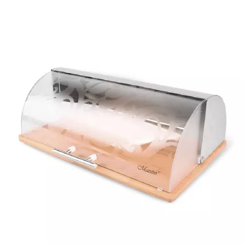 Cos de paine maestro mr-1670-s, plastic, inox, lemn, transparent, inox