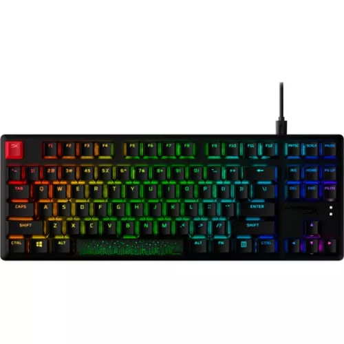 Keyboard hyperx alloy origins core pbt mechanical gaming keyboard (ru),  red - linear key switch, high-quality, durable pbt keycaps, backlight (rgb), 100% anti-ghosting, ultra-portable design, solid-steel frame, usb