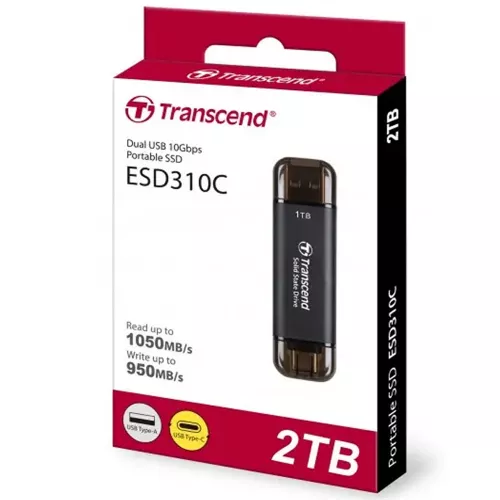Hard disk extern transcend 2.0tb portable ssd esd310c black, usb-a/c 3.2