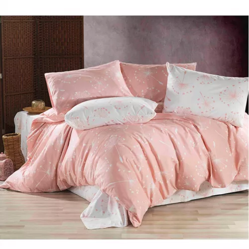 Lenjerie de pat cottony slpr ranforce papadie cu inimioare(240), 2 persoane, poplin, roz