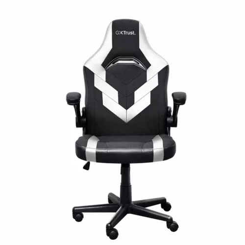 Fotoliu gaming trust gxt 703w riye - black/white, pu leather and breathable fabric, adjustable gaming chair with a strong frame, flip-up armrests, class 4 gas lift, up to 140kg