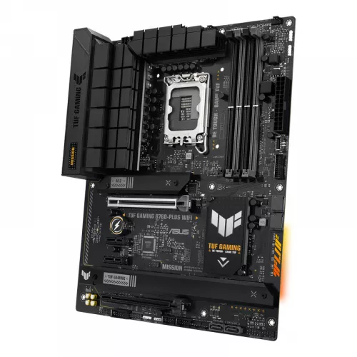 Placa de baza asus tuf gaming b760-plus wifi intel b760, lga1700, dual ddr5 7200+mhz, pcie 5.0 x16, display port/hdmi, usb3.2, usb type-c, sata raid, 3 x m.2 slots pcie 4.0 x4, sb 8-ch., 2.5gb ethernet, wi-fi 6 802.11ax, aura sync rgb lighting