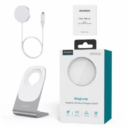 Wireless charger choetech magnetic charger stand, h046 + t518-f, white