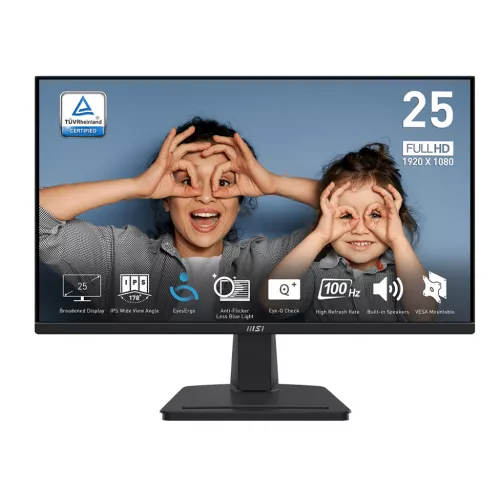 Monitor msi 24.5" msi ips led pro mp251 black (1ms, 1300:1, 300cd, 1920x1080, 178°/178°, vga, hdmi, adaptive freesync, refresh rate 100hz, audio line-in/out, speakers 2 x 2w, vesa)
