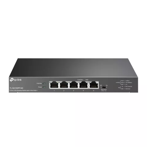 Comutator de retea tp-link tl-sg105pp-m2  5-port 2.5gigabit switch, 5 10/100/1000m/2.5g rj45 ports, steel case, qos, igmp snooping