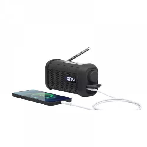 Radio portabil muse mh-08 mb, tuner fm, clocks, cranking dynamo, solar power, ip64, flashlight, black