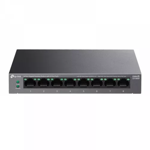 Comutator de retea tp-link .8-port 10/100/1000mbps  poe,  "ls108gp", with 8-port poe, 62w budget, auto recovery, metal