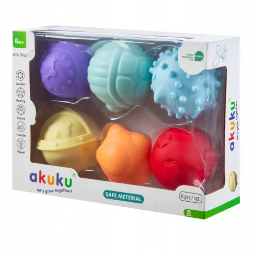 Jucarie educativa akuku set jucarii sensory balls  (6buc) (a0640)