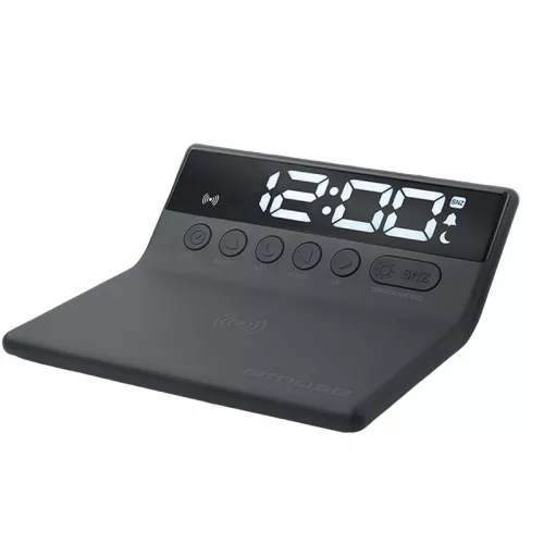Radio portabil muse m-168 wi, clocks, black, wireless charging 5w, ac adaptor, single alarm