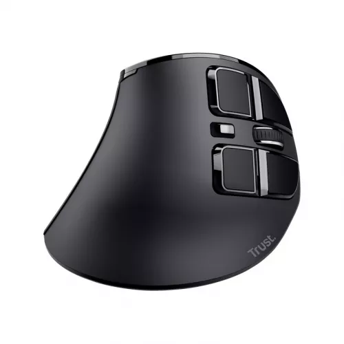 Mouse wireless trust voxx wireless rechargeable vertical ergonomic mouse, digital led display, 2.4ghz, bluetooth, micro receiver usb-a male, 9 buttons (5 programmable), 1200-2400 dpi, usb, gliding pads - teflon, 1xaa battery, right-handed, black