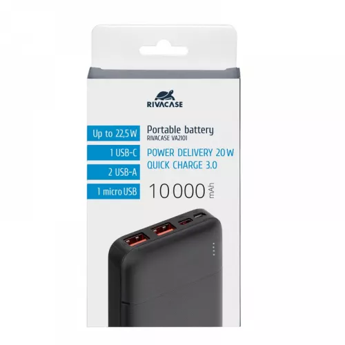 Baterie externa universala rivacase power bank rivacase 10000 mah qc 3.0/pd 22.5w, va2101, black