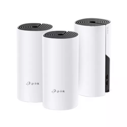 Router wireless tp-link deco m4 (3-pack) ac1200 mu-mimo, whole home mesh wi-fi system, router, access point, 867 mbps at 5 ghz, 300 mbps at 2.4 ghz, 2  gigabit ports wan/lan ports, 1 power port, flash 16mb, sdram 128mb, 2 internal dual-band antennas per deco unit