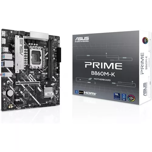 Placa de baza asus prime b860m-k intel b860, lga1851, dual ddr5 8800+mhz, pcie 4.0 x16, display port/hdmi, usb3.2, usb type-c, sata raid, m.2 pcie 5.0 x4, m.2 pcie 4.0 x4, sb 8-ch., 2.5gb ethernet, \aura sync rgb lighting