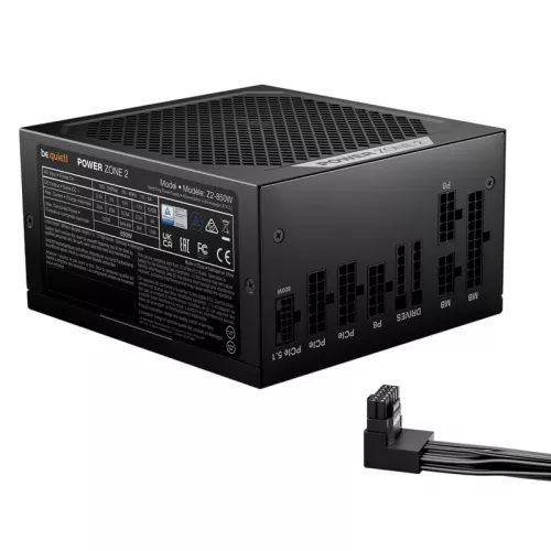Sursa de alimentare pc be quiet! power supply atx 850w  power zone 2, 80+ platinum, 140mm, active pfc, sr+llc+dc/dc, atx 3.1, 90° 12v-2x6, fanless mode, full modular, black