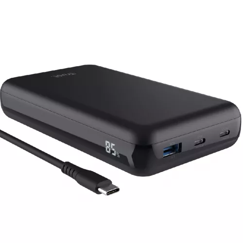 Baterie externa universala trust laro 100w usb-c laptop powerbank, high-capacity 100w powerbank to fast-charge your usb-c laptop or macbook on the go, quick charge 3.0, auto-detect, usb pd 3.0 + pps, black tr_25240