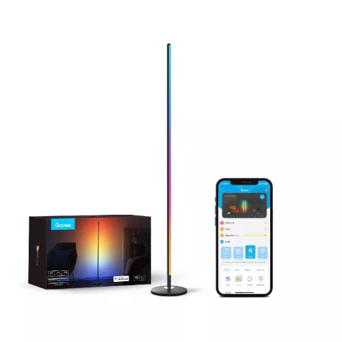 Smart light strip govee floor lamp  rgbicw floor lamp, wi-fi + bt, multicolor + extra white leds, diy mode with 14 segmented color controls, no hub required, 58 preset scene modes, schedule & timer functions, app, control box, voice control h6076312