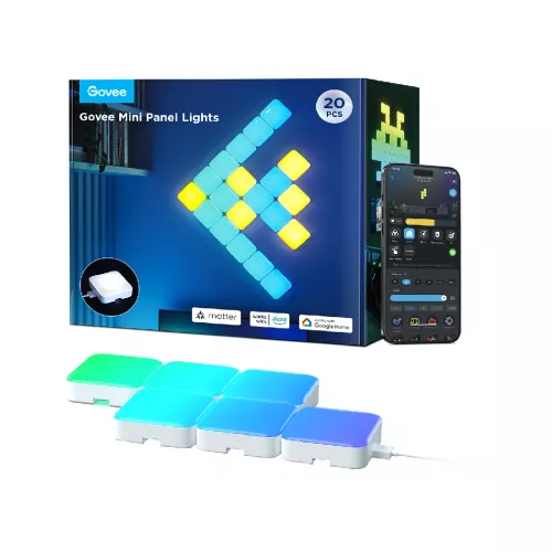 Smart light strip govee square lights  smart mini panel lights 10 pack, wi-fi + bt, multicolor, diffused rgbic light effects, no hub required, diy lighting effects, flexible installation, 40 preset lighting effects, customizable design layout, app, control box, voice c