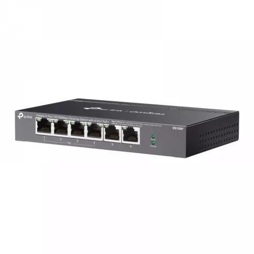 Comutator de retea tp-link .6-port 10/100m  poe+ switch, ds106p, with 4 port poe, 67w budget, autorecovery, steel case