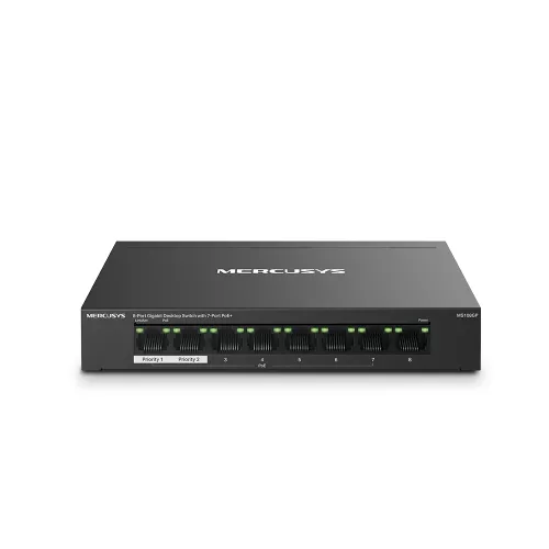 Comutator de retea mercusys mercusys ms108gp, 8-port gigabit desktop poe switch, 5 gigabit rj45 ports including 7 poe ports, poe power budget: 65 w