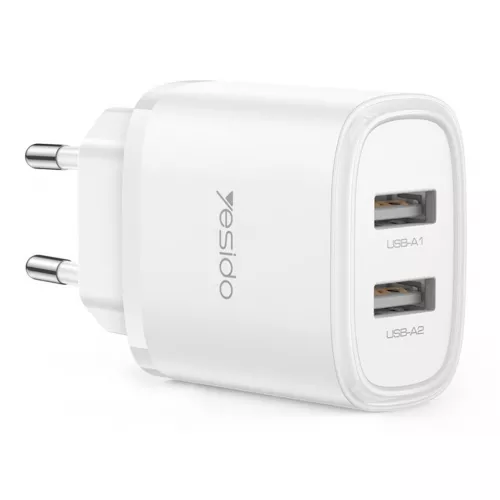 Incarcator yesido yesido wall charger 2*usb-a 24w max yc72, white yc72wh yc72wh