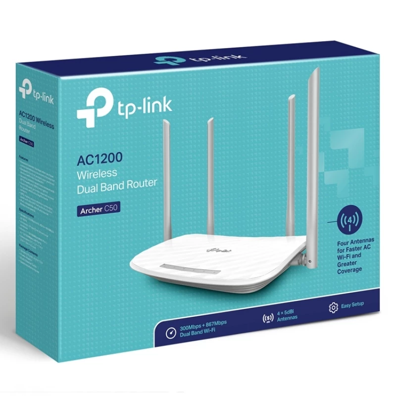 Беспроводной маршрутизатор TP-LINK ARCHER C50, 867Mbps on 5GHz + 300Mpbs on 2.4GHz,  USB