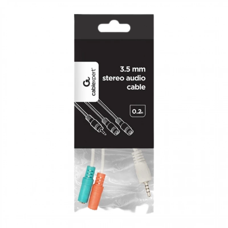 Cablu audio GEMBIRD CCA-417W, 3.5 mm 4-pin plug to 3.5 mm stereo + microphone sockets adap, 10 cm