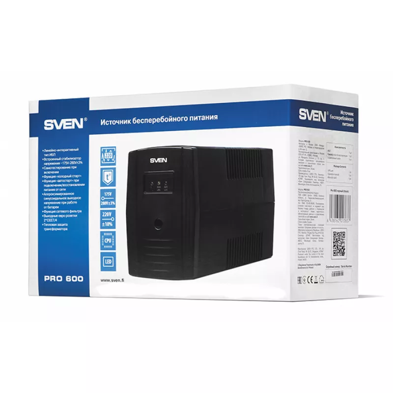 UPS SVEN PRO, 360W, Line Interactive, AVR, LED, 2xShuko Sockets